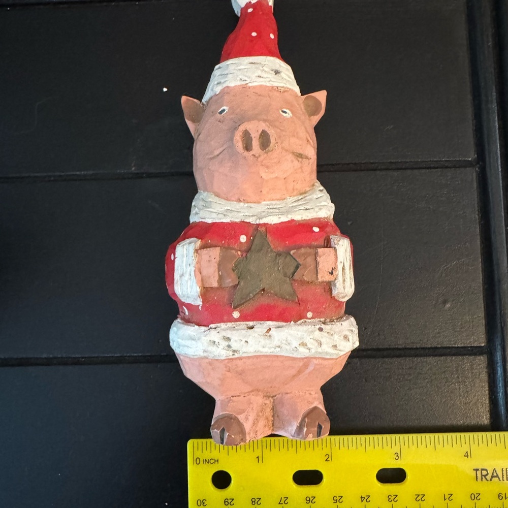 Vintage Primitive Wood Carved Look Santa Pig Figurine 6 1/2" - Picture 5 of 8